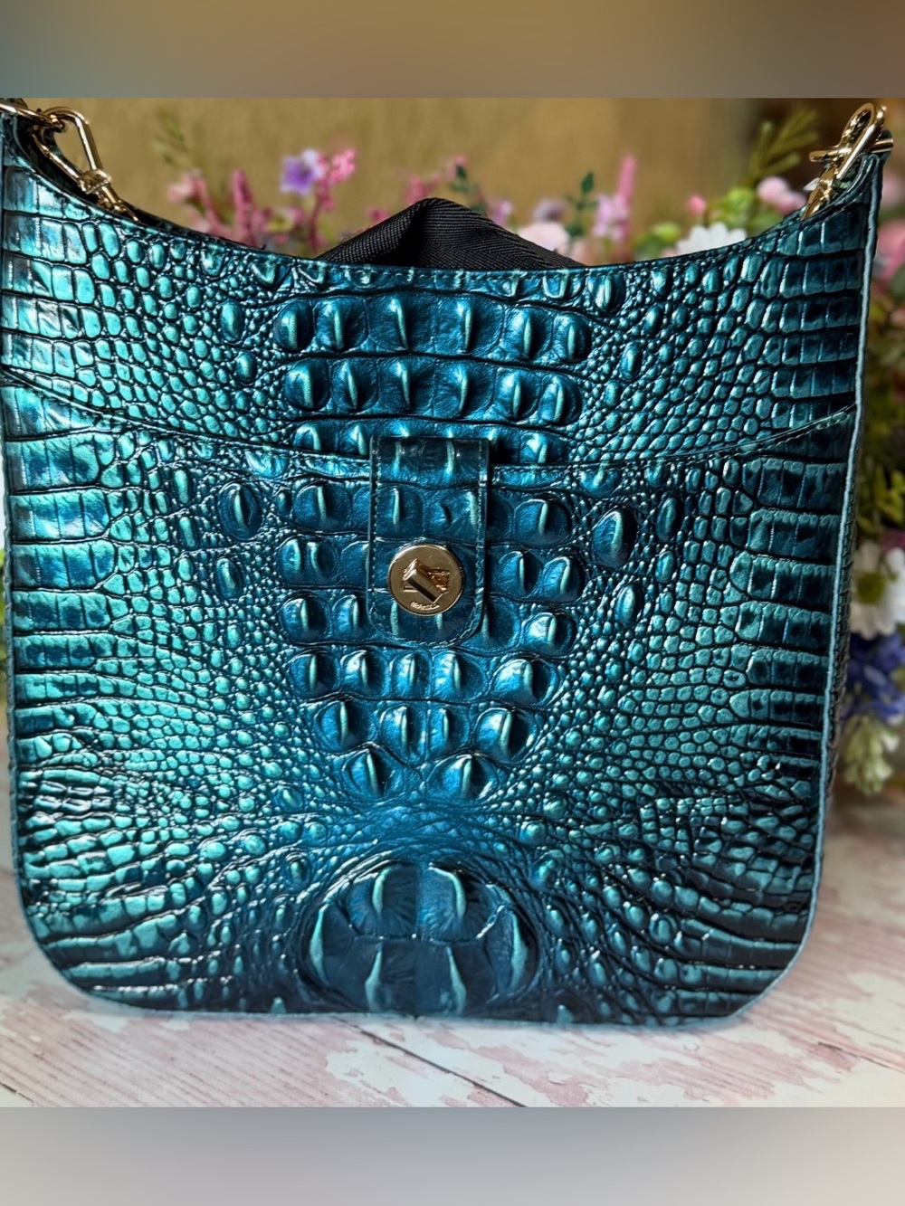 GORGEOUS Brahmin Leia Crossbody Bag in Blue Patina Melbourne Leather NWT